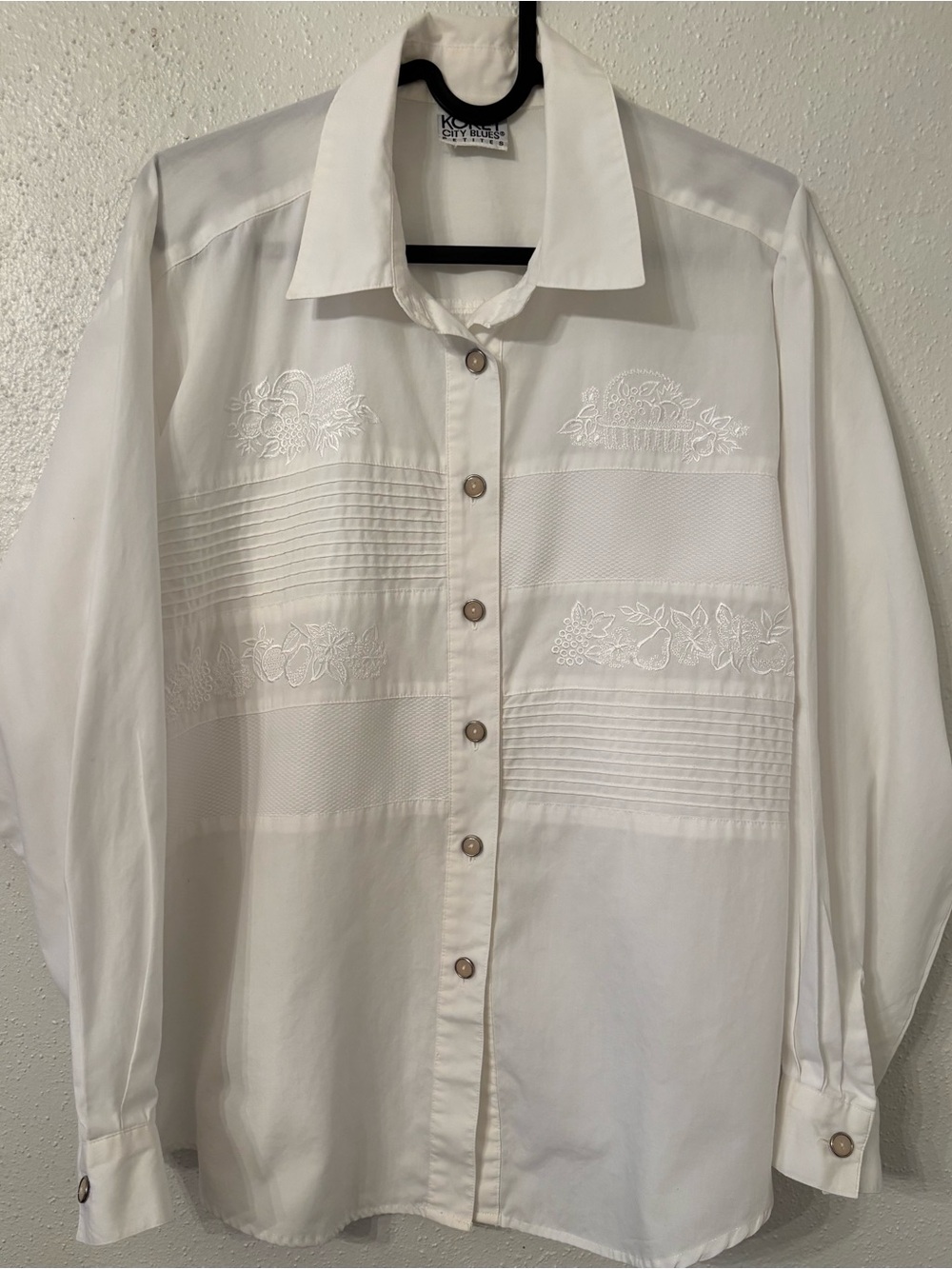 Vintage Koret City Blues White Embroidered Button-Up Blouse